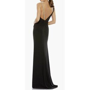 Mac Duggal Pearl Shoulder Strap Black Jersey Maxi Dress Formal Gown Sz 10 NWT